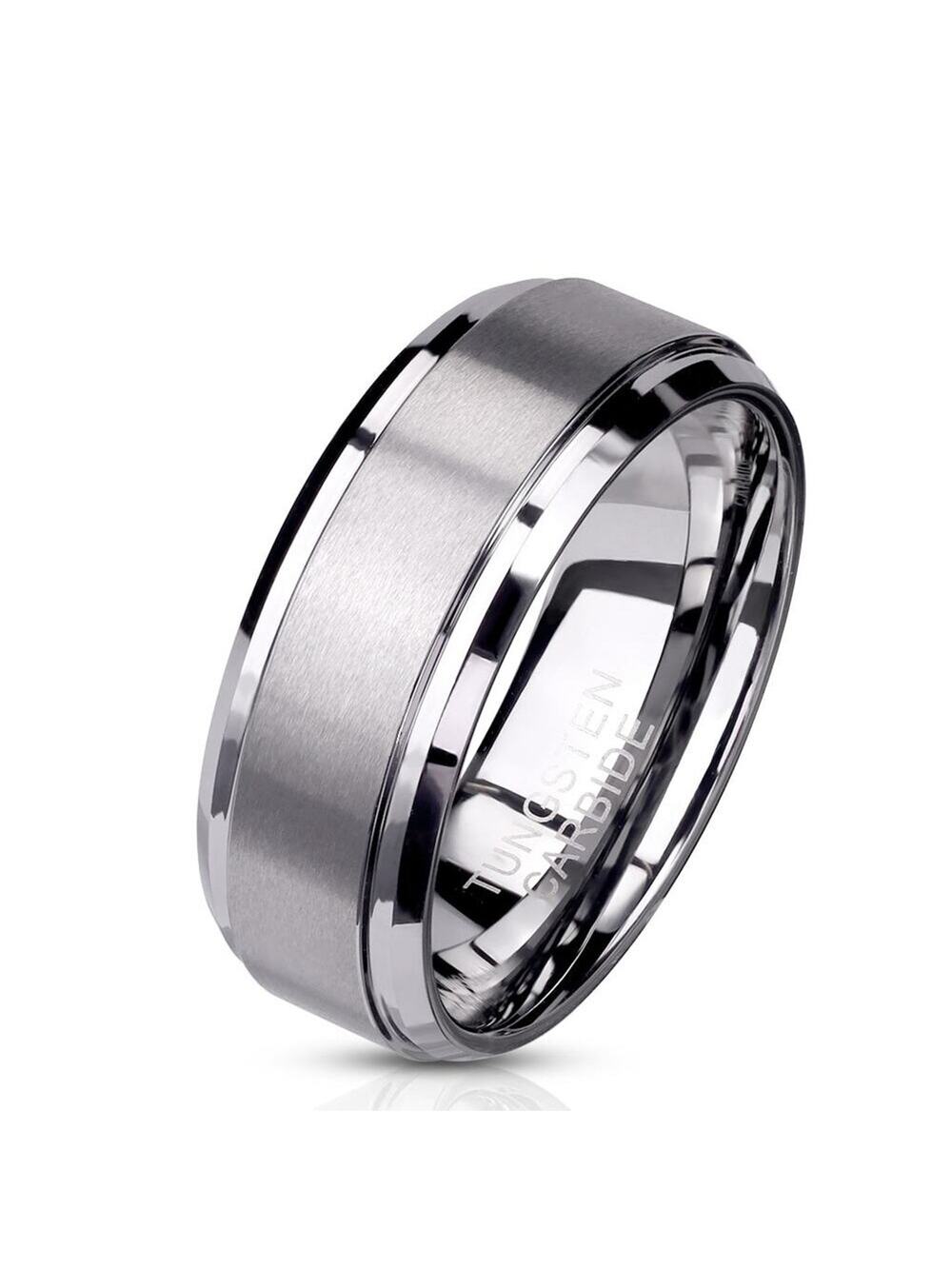 Brushed Center Stepped Edges Tungsten Carbide Ring 6mm width size 6